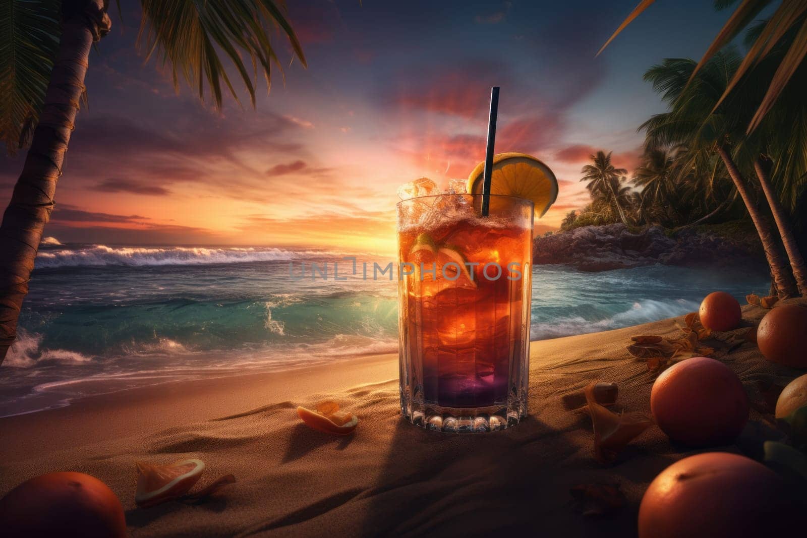 Beach cocktail ocean. Mexico drink celebration. Generate AI