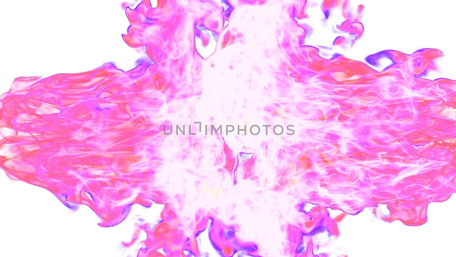3d illustration. Tongues of pink flame collide from opposite sides on a white background