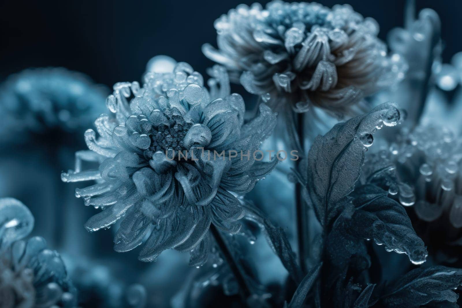 Frozen blue flower plant. Generate Ai by ylivdesign