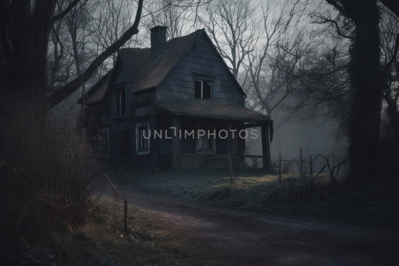 Old hunter house creepy. Home country. Generate Ai