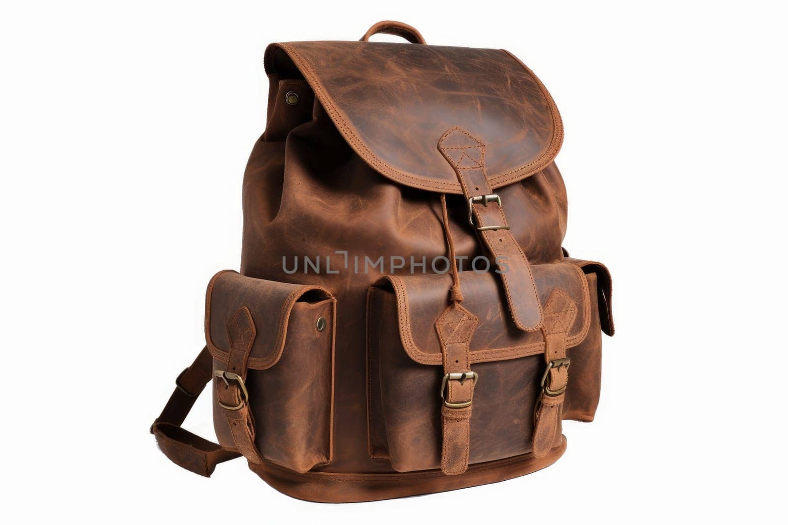 Leather travel backpack luggage. Bag canvas. Generate Ai