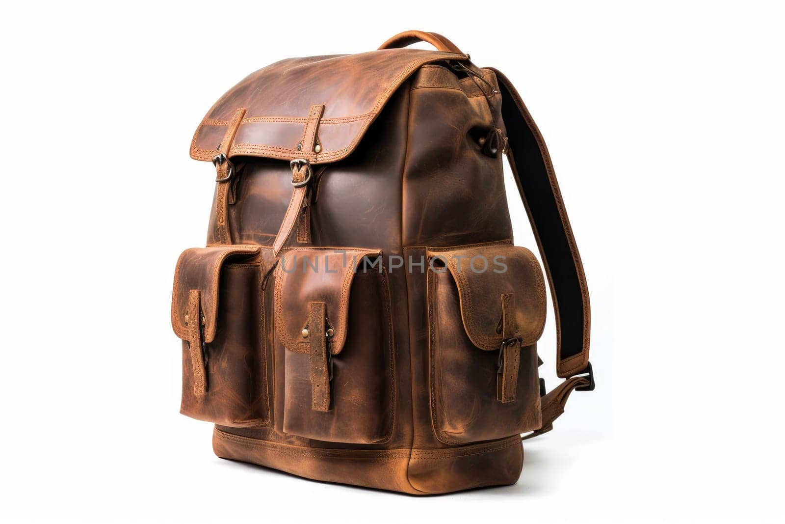Leather travel backpack carry. Canvas adventure. Generate Ai