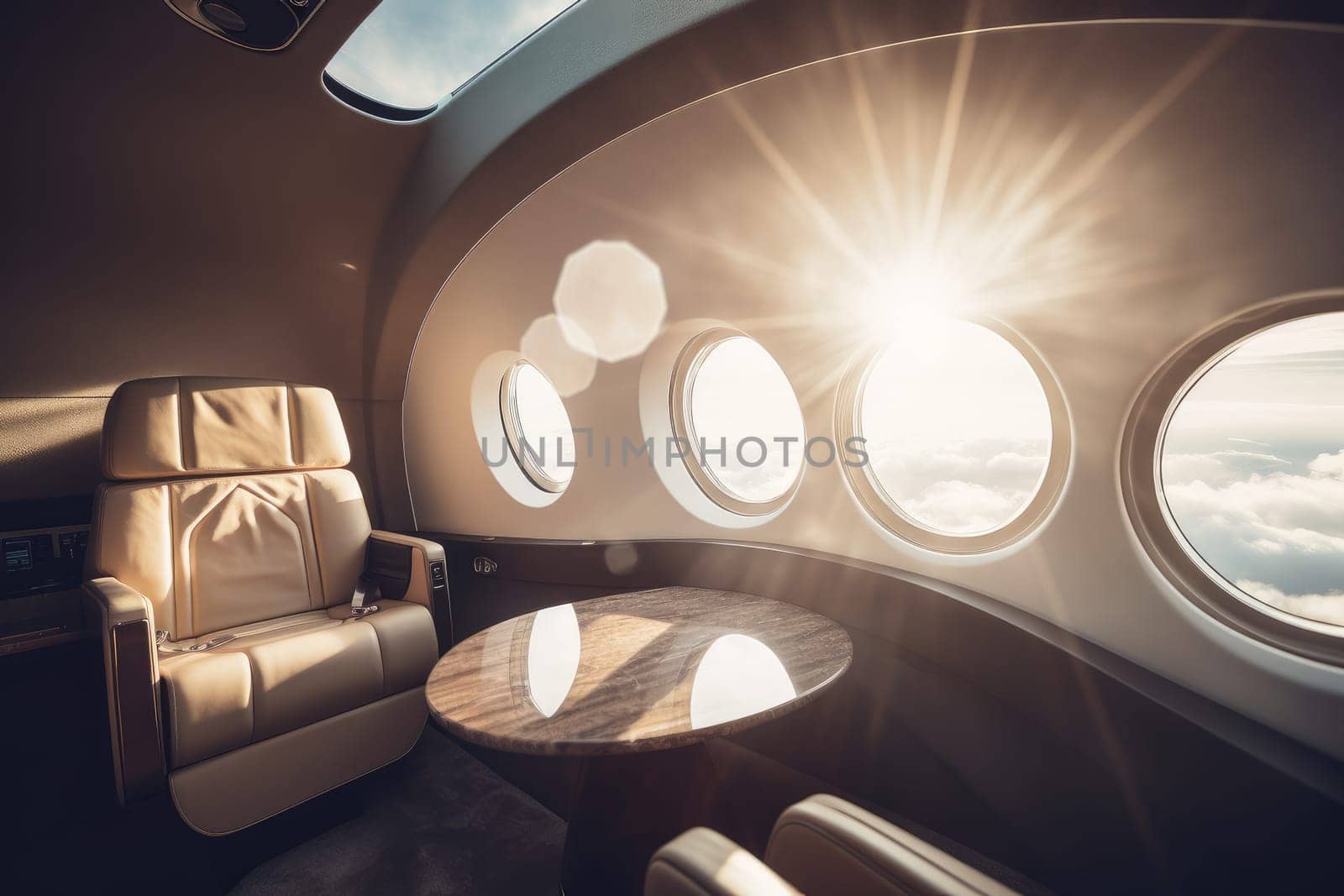 Luxury interior business jet. Travel corporate. Generate Ai