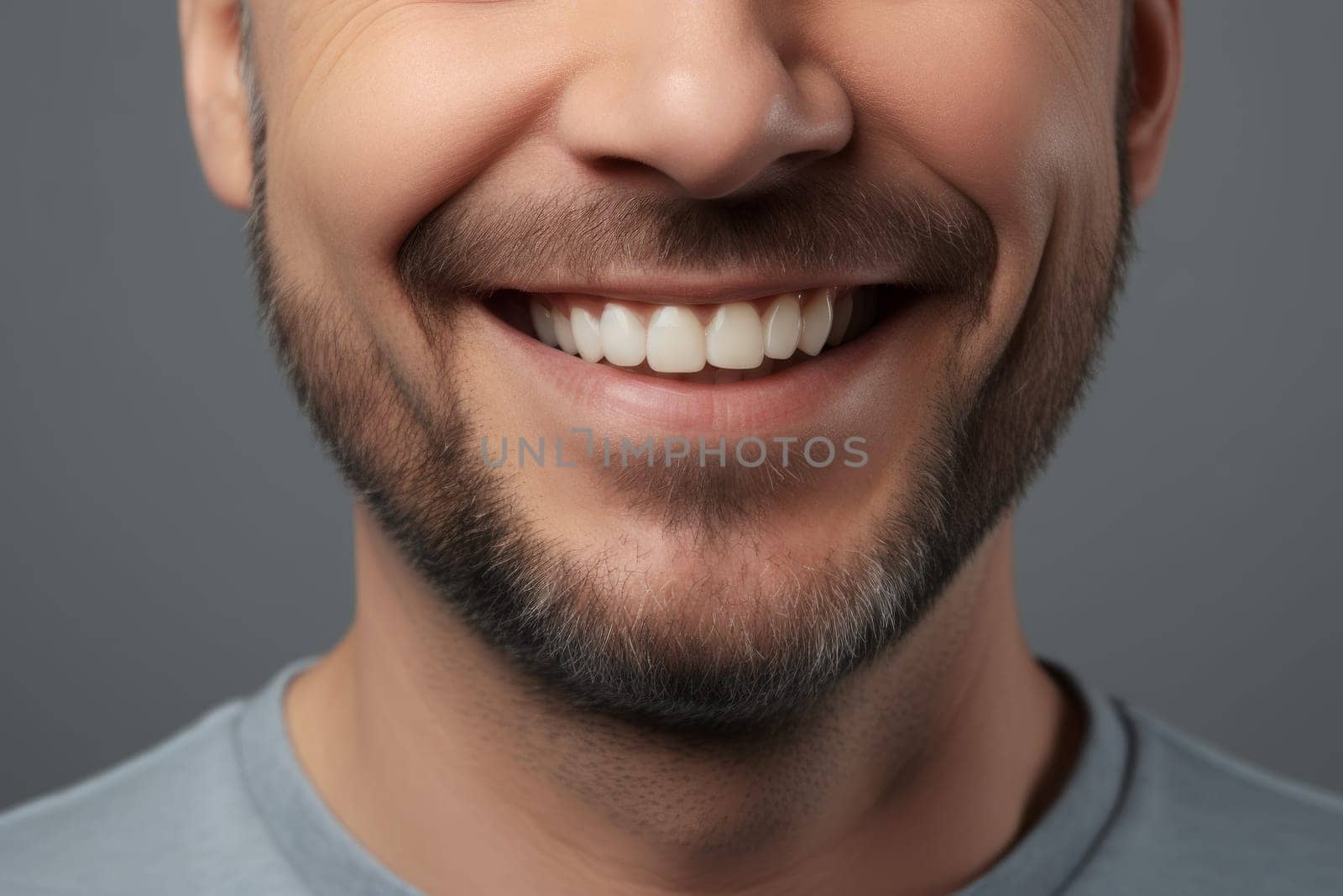 Man beautiful smile person. White teeth. Generate Ai