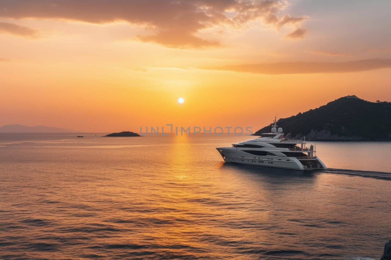 Yacht sea sunset. Sea trip life. Generate Ai