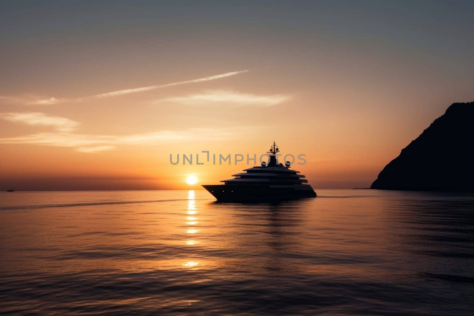 Yacht sea sunset trip. Party water cruise. Generate Ai