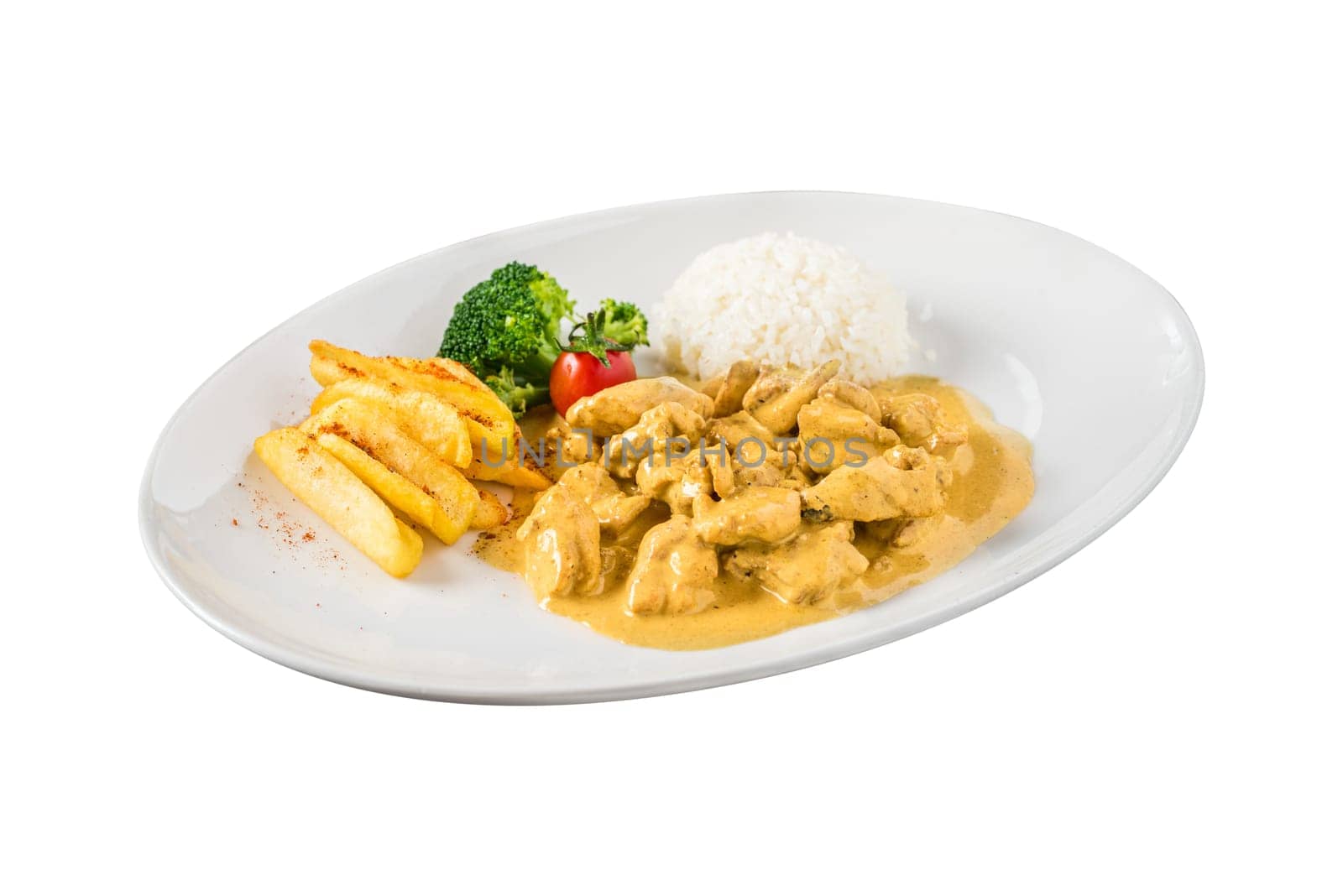 Chicken Curry Sauce. Served with rice. white background by Sonat