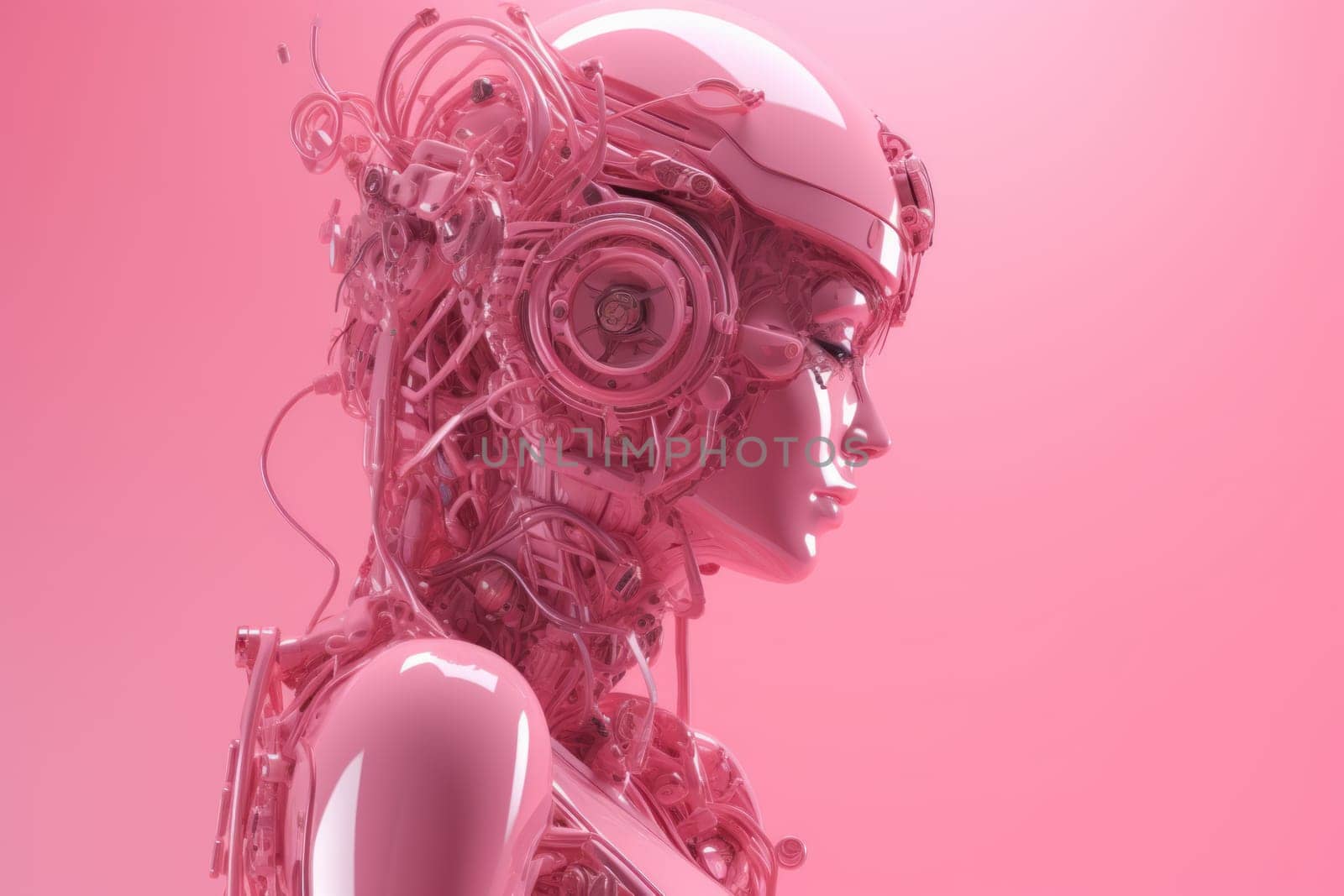 Pink woman robot makeup. Generate Ai by ylivdesign