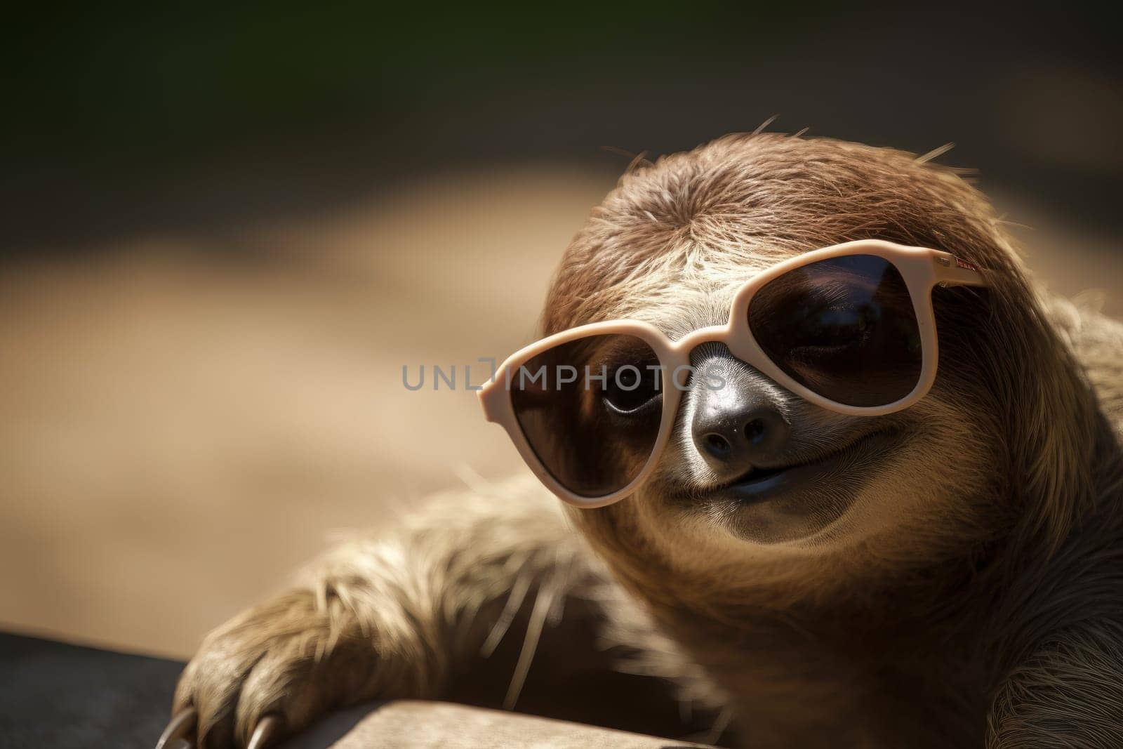 Sloth summer sunglasses. Face summer fashion. Generate Ai