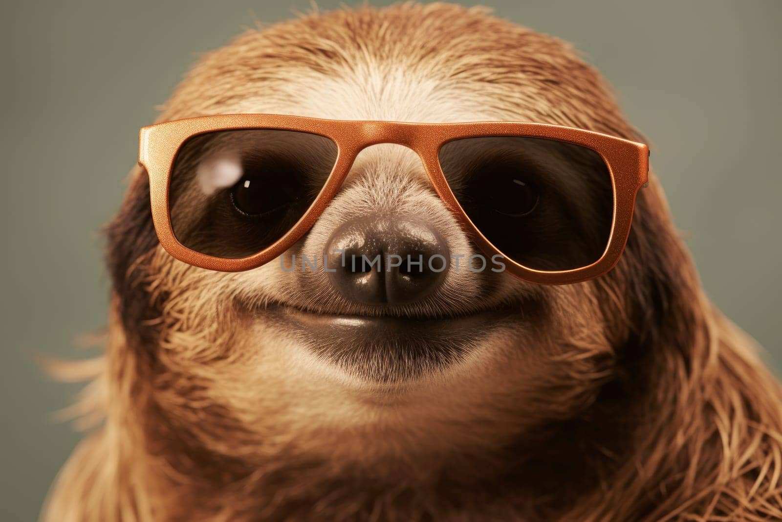 Sloth summer sunglasses smile. Tropical graphic. Generate Ai