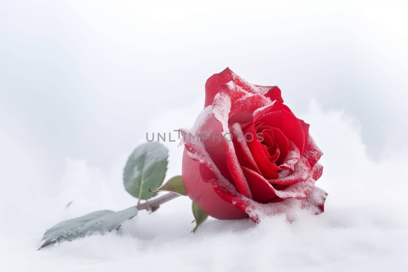 Snow rose. Winter nature beauty. Generate Ai