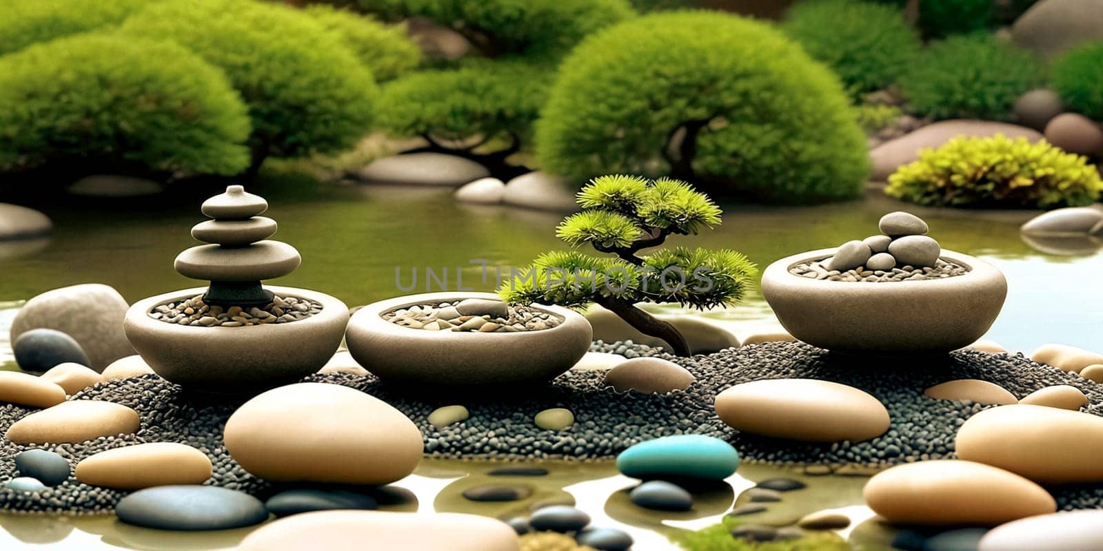 Mindfulness Moment. Capture the essence of mindfulness and meditation by photographing a zen garden with carefully arranged pebbles, a miniature bonsai tree, and a tranquil water fountain to evoke a sense of peace and balance.