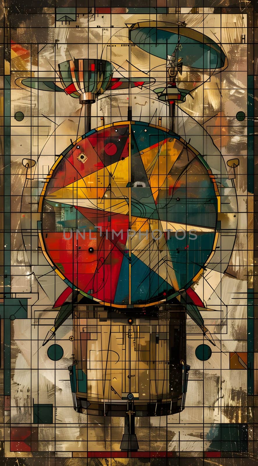 Stained glass window with vibrant circular design, an art fixture in wood frame by Nadtochiy