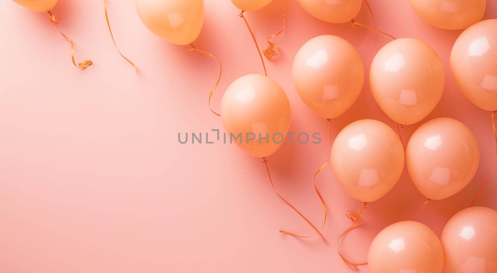 Peach-colored balloons on a soft pink background, festive and airy feel by kizuneko