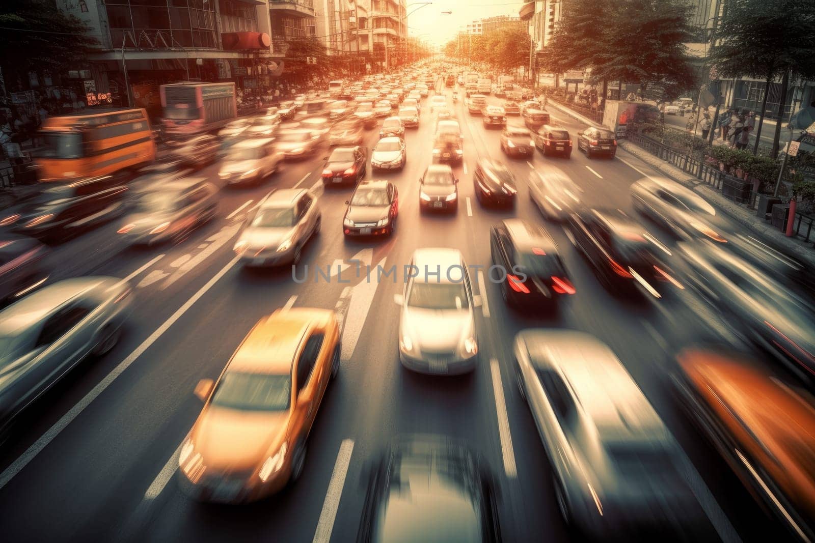 Traffic jam blur. Urban motion. Generate Ai