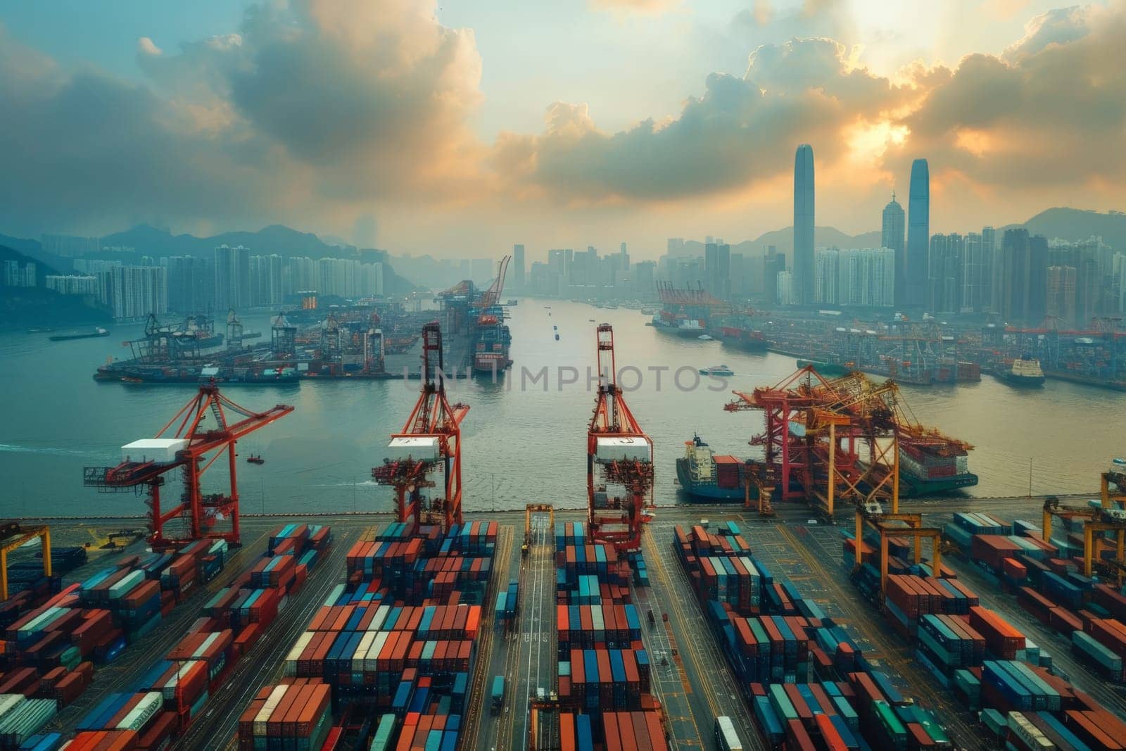 Logistics and transportation of Container Cargo ship, Global transportation industry concept.