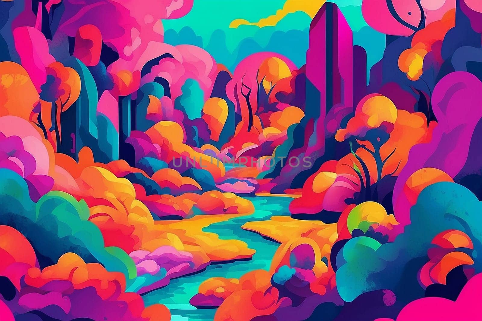 AI generated art deco psychedelic landscape in fauvism style