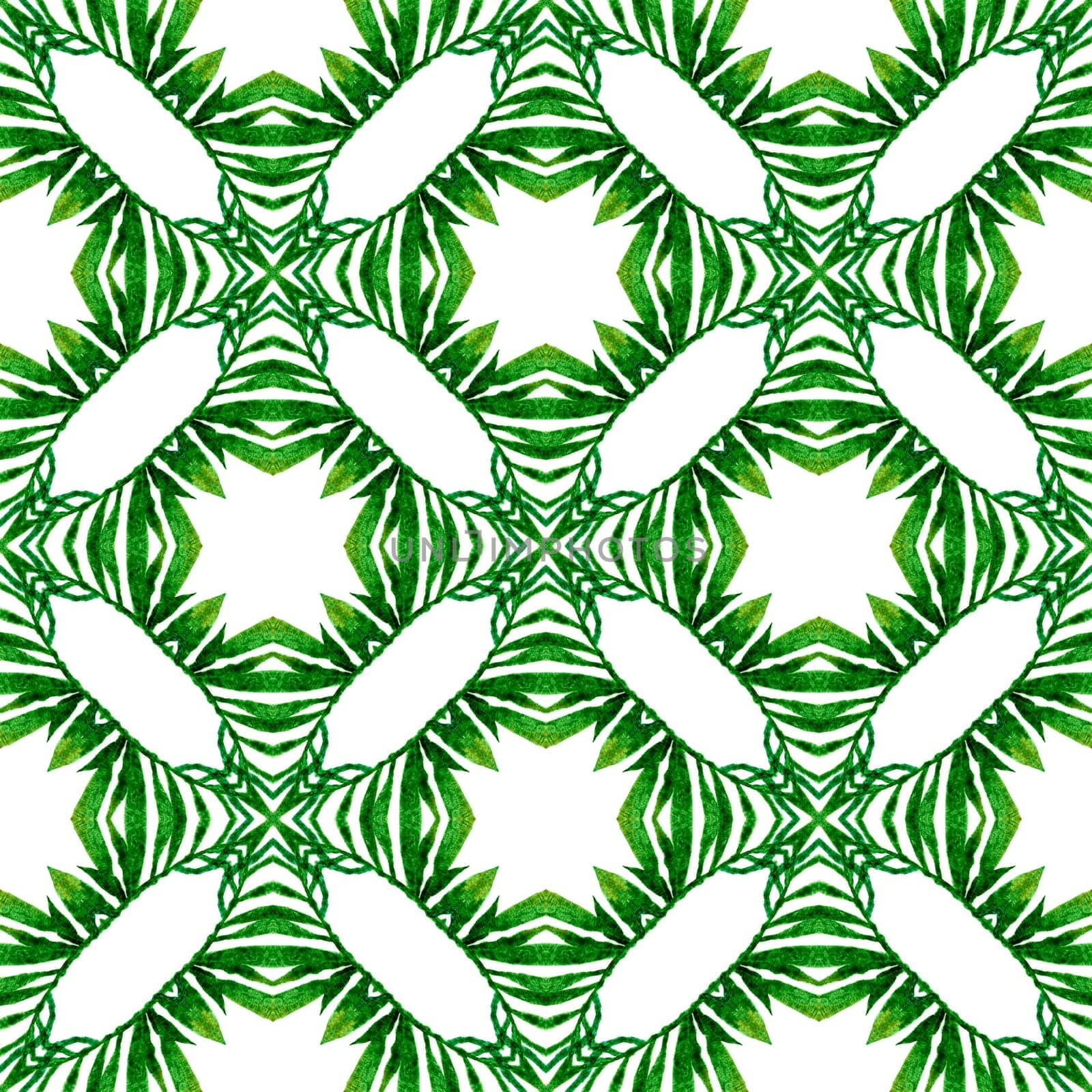 Exotic seamless pattern. Green fascinating boho chic summer design. Summer exotic seamless border. Textile ready posh print, swimwear fabric, wallpaper, wrapping.