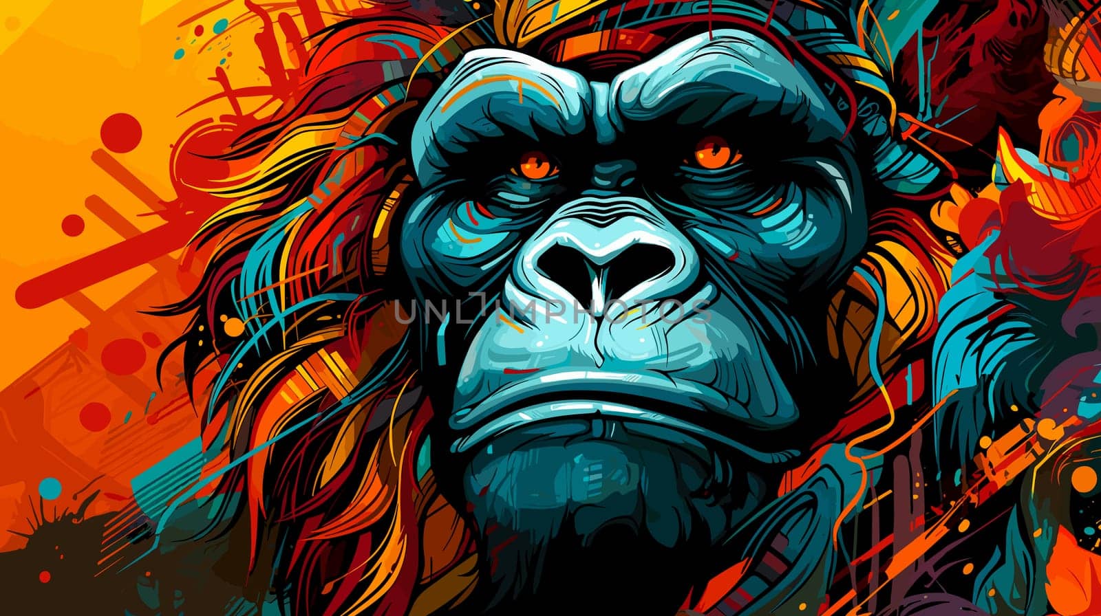 King Kong portrait. Portrait of an angry and terrified giant gorilla  by palinchak