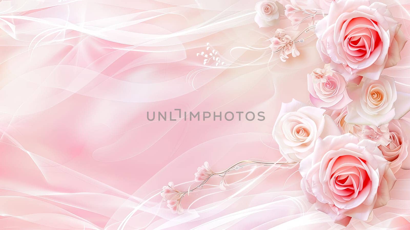 Elegant Pink Roses on Soft Abstract Background, copy space