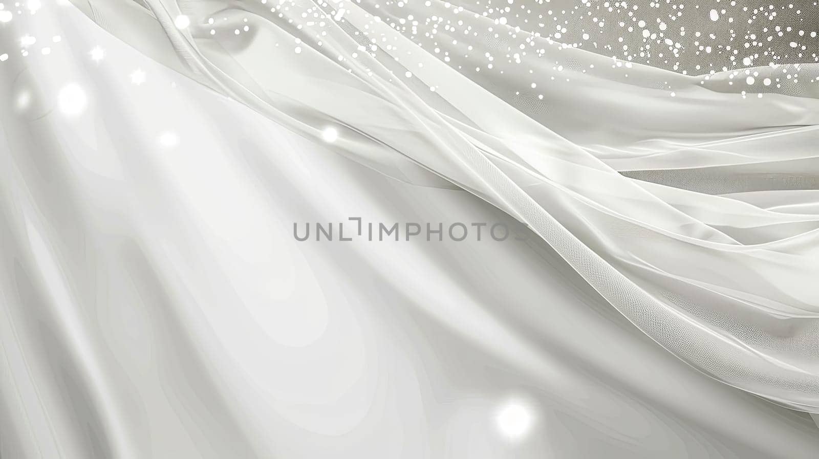 Elegant White Satin Fabric with Sparkling Glitter, copy space