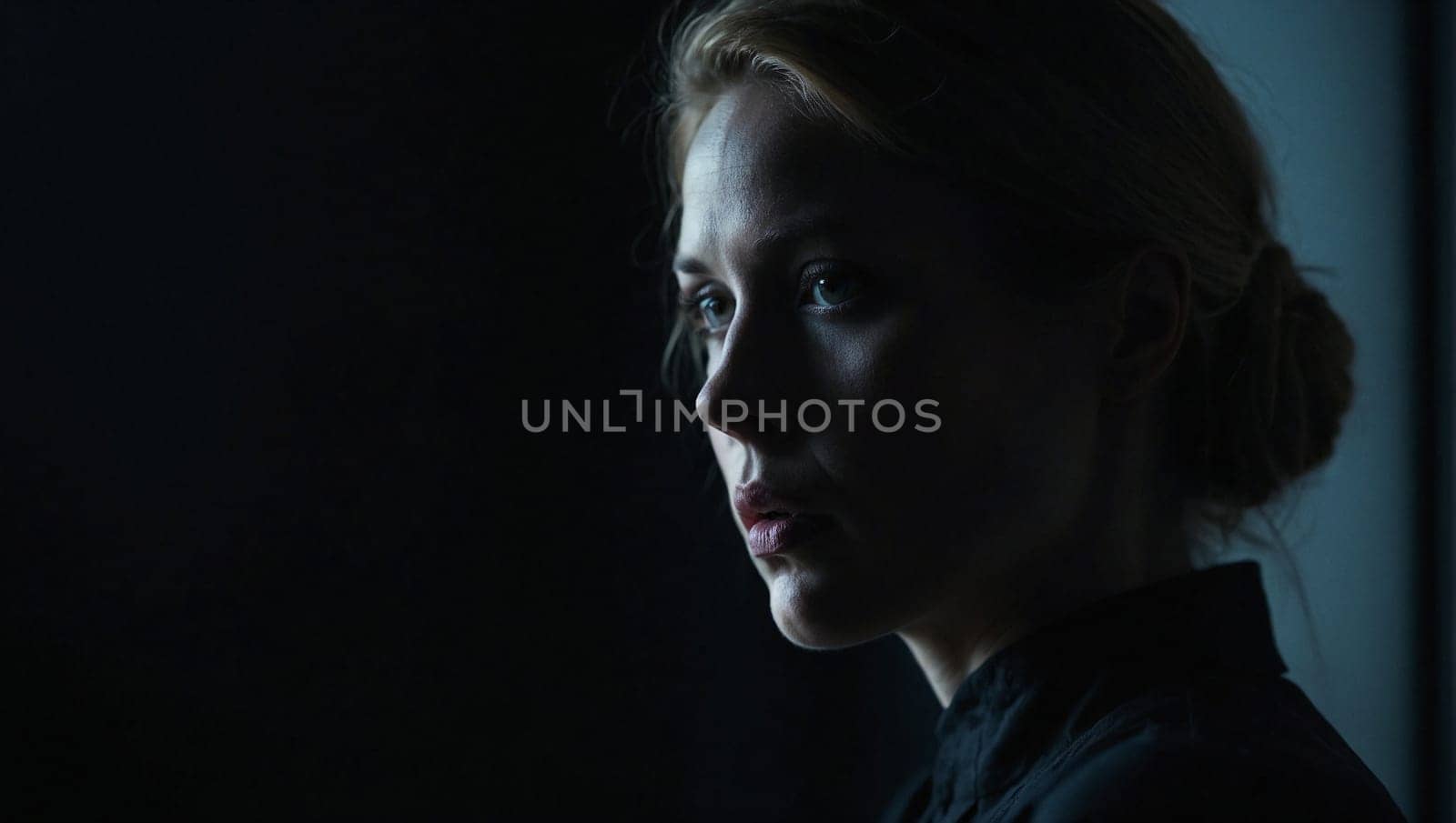 Dark silhouette of girl on dark background, concept by stan111