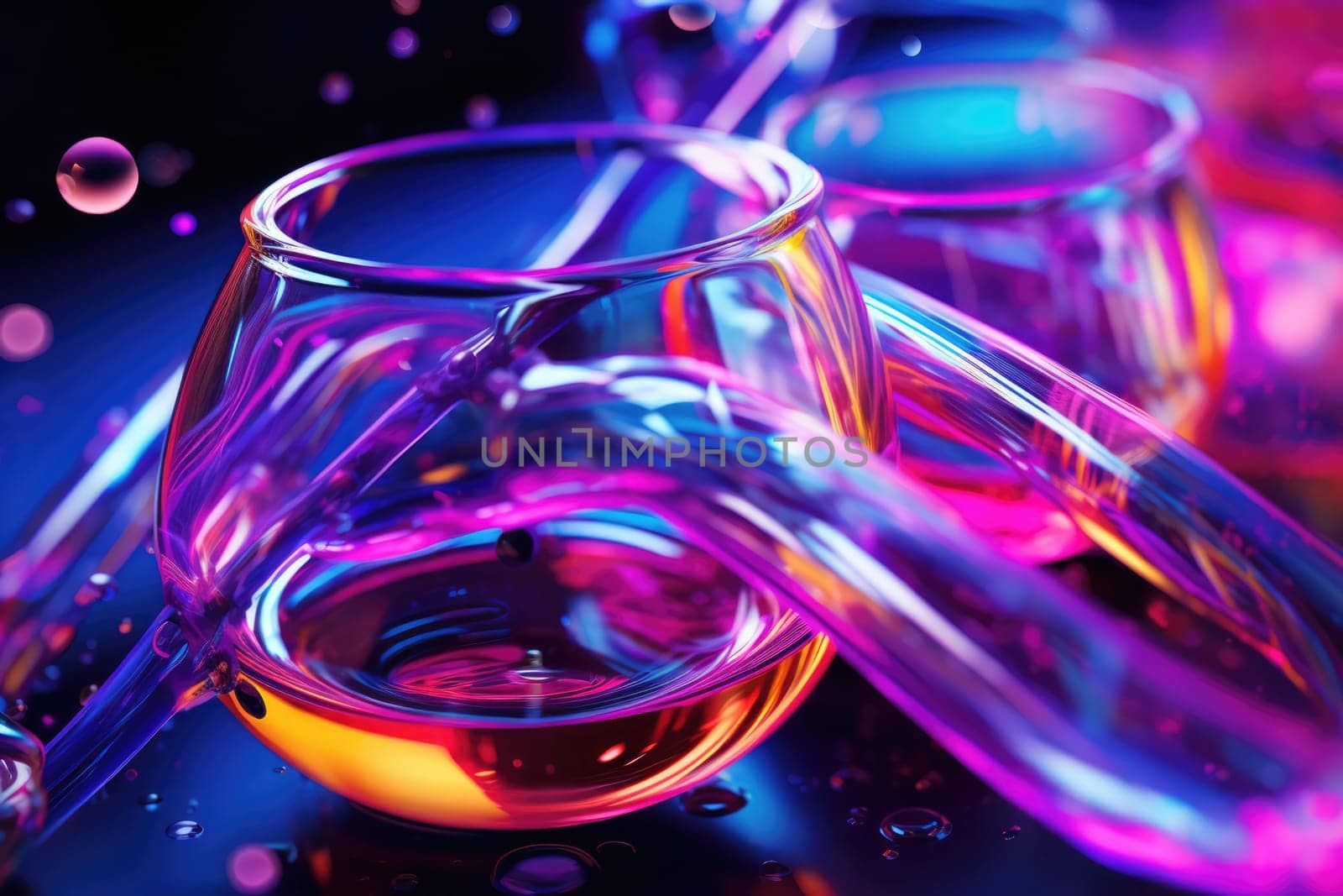 Bright colourful glass objects of different shapes in neon colours by palinchak