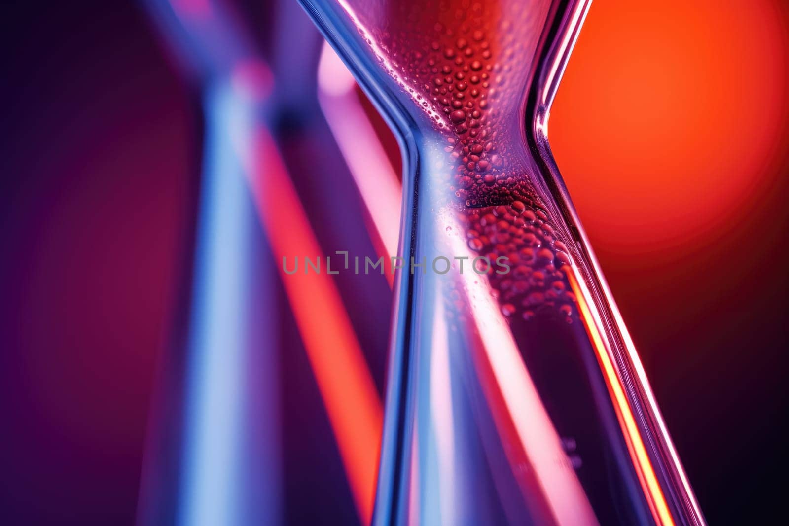 Bright colourful image of a variety of glass objects of different shapes and structures in neon colours. Background and texture. Light and colour.
