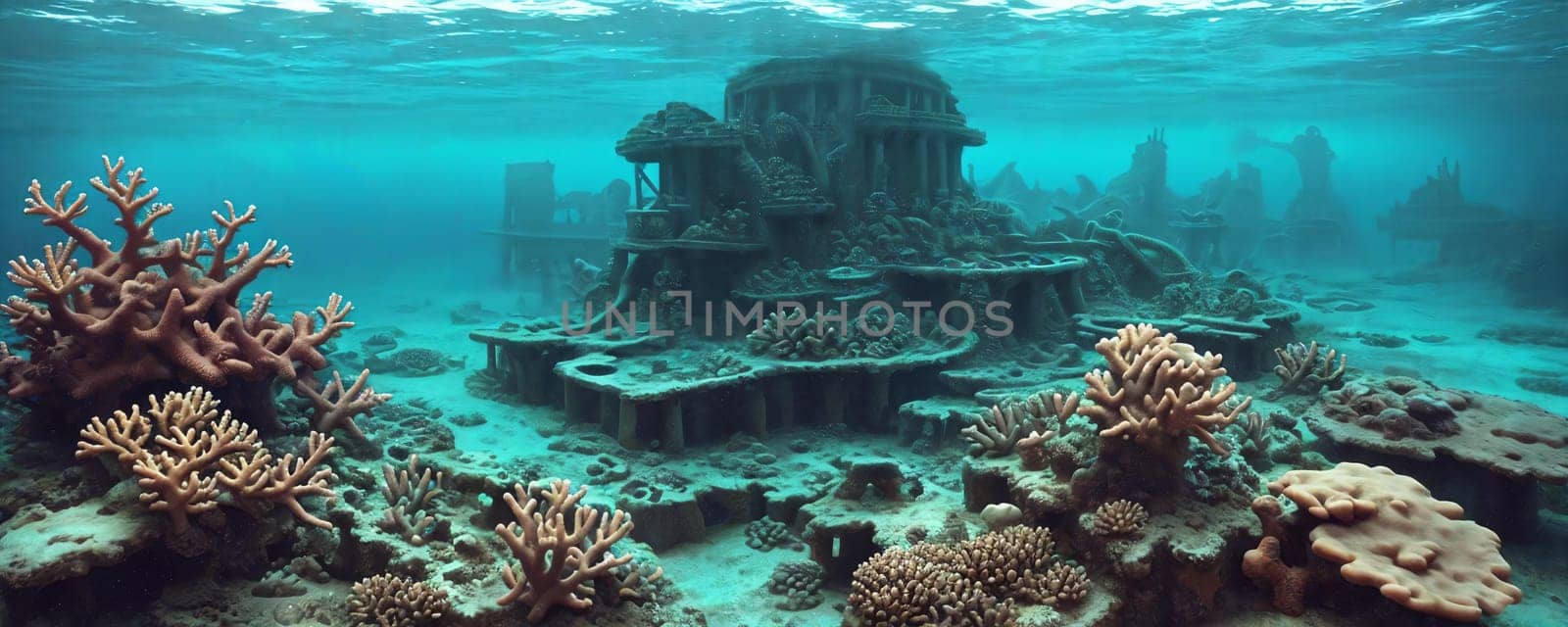 An underwater kingdom with coral reefs and blue water. AI Generated