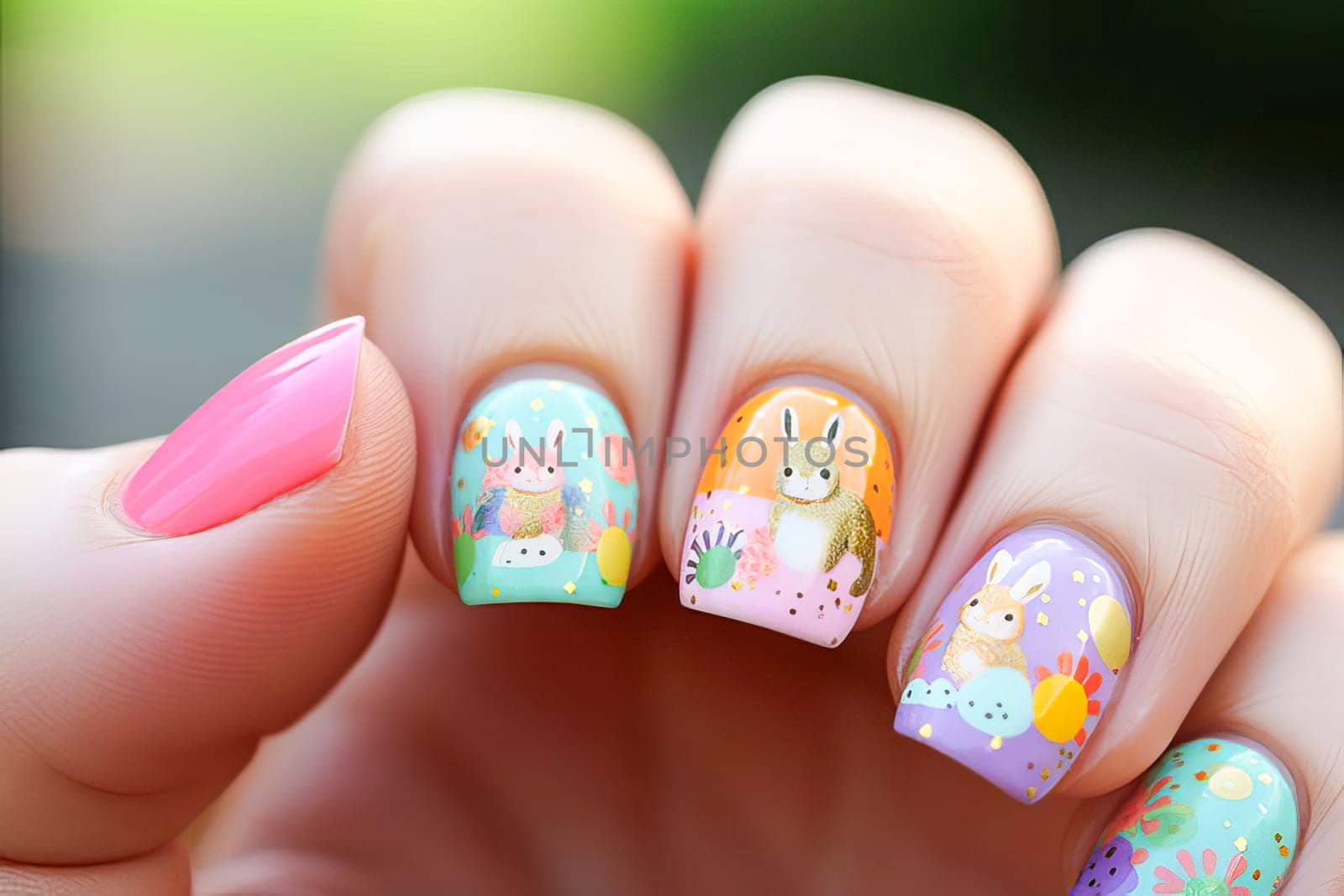 Female hand with a nail design on the Easter theme. by OlgaGubskaya