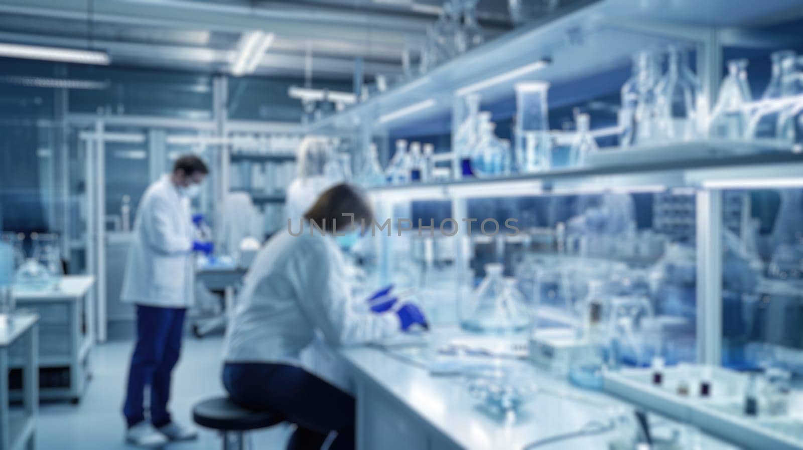 Blurred Image of Scientists Working in a Laboratory. Resplendent. by biancoblue