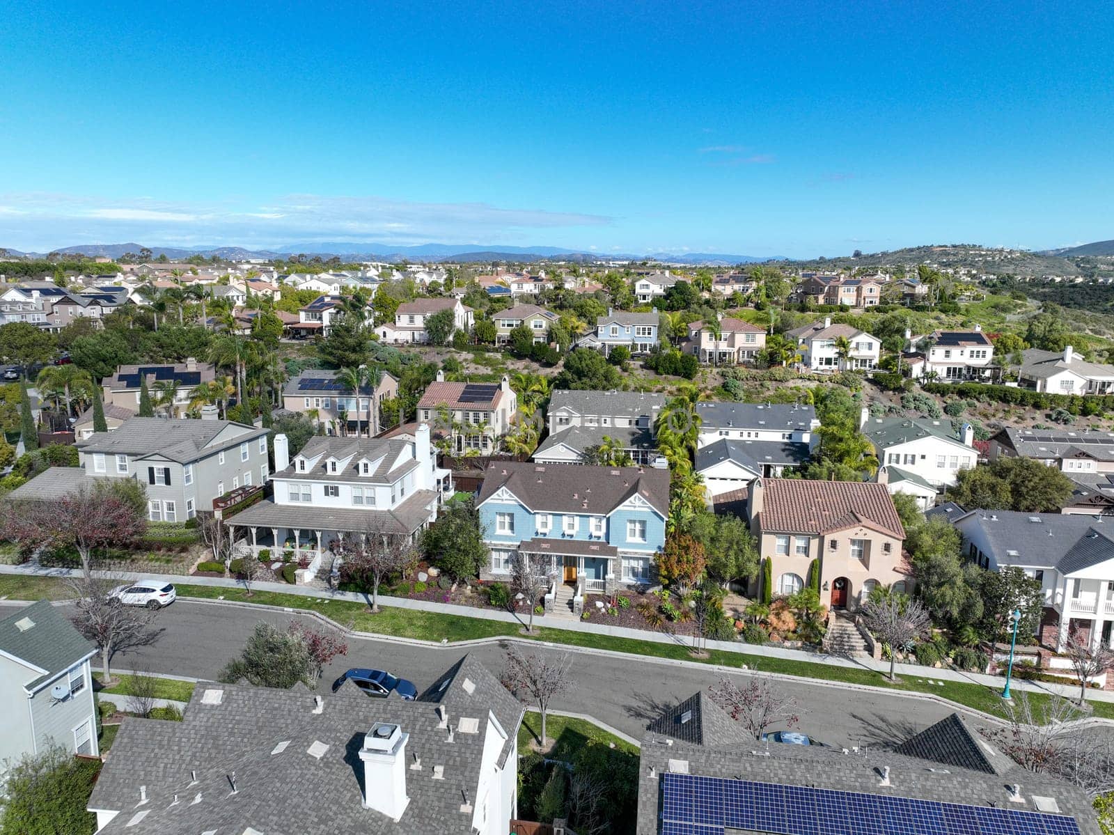 Aerial view of large-scale villa in wealthy residential of Carlsbad, South California by Bonandbon