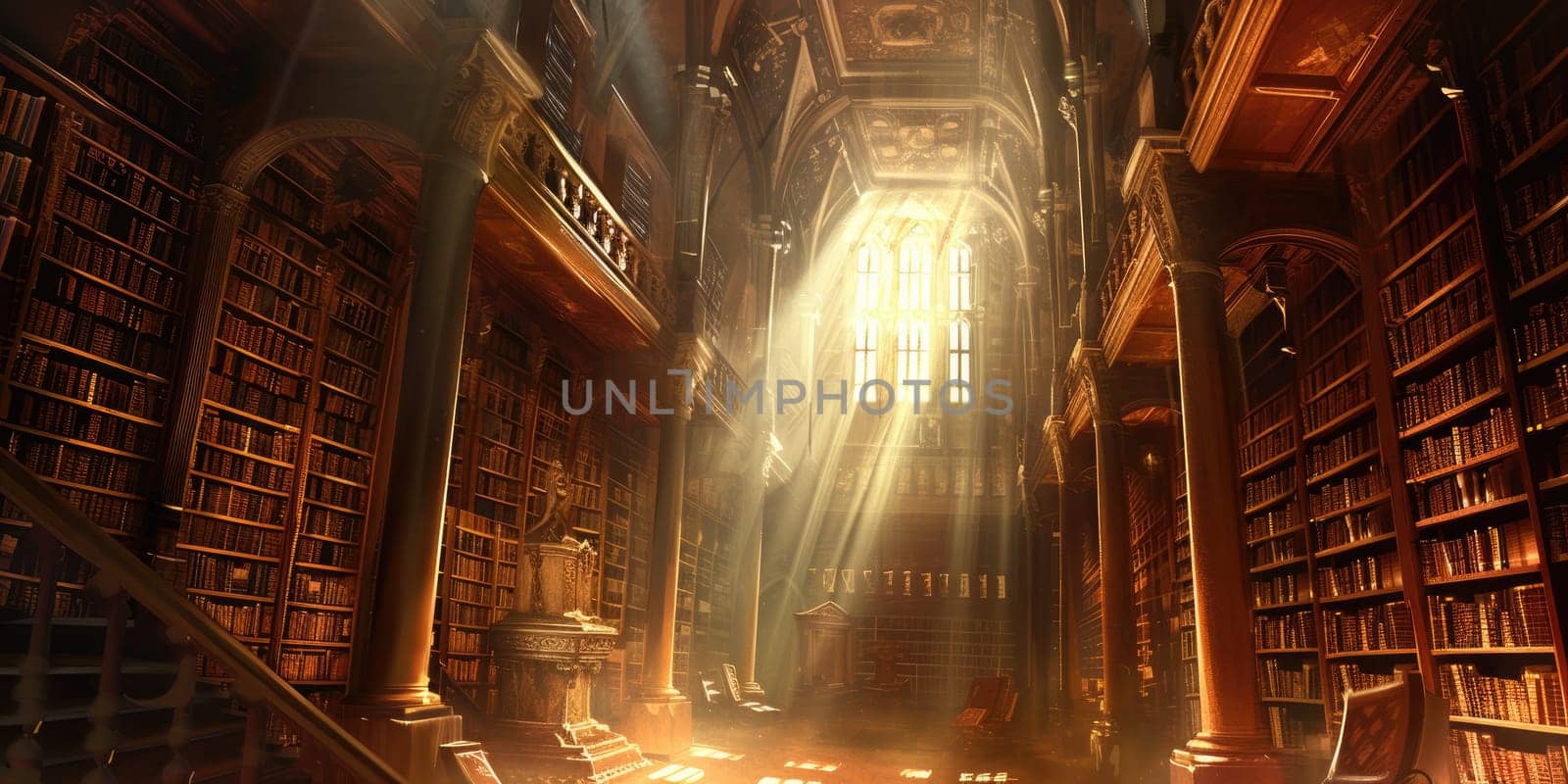 An ancient library filled with magical books, glowing orbs. Resplendent. by biancoblue