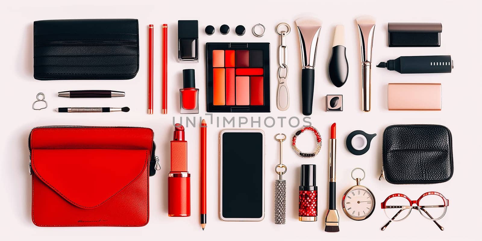 The knolling different women accessories by sarymsakov