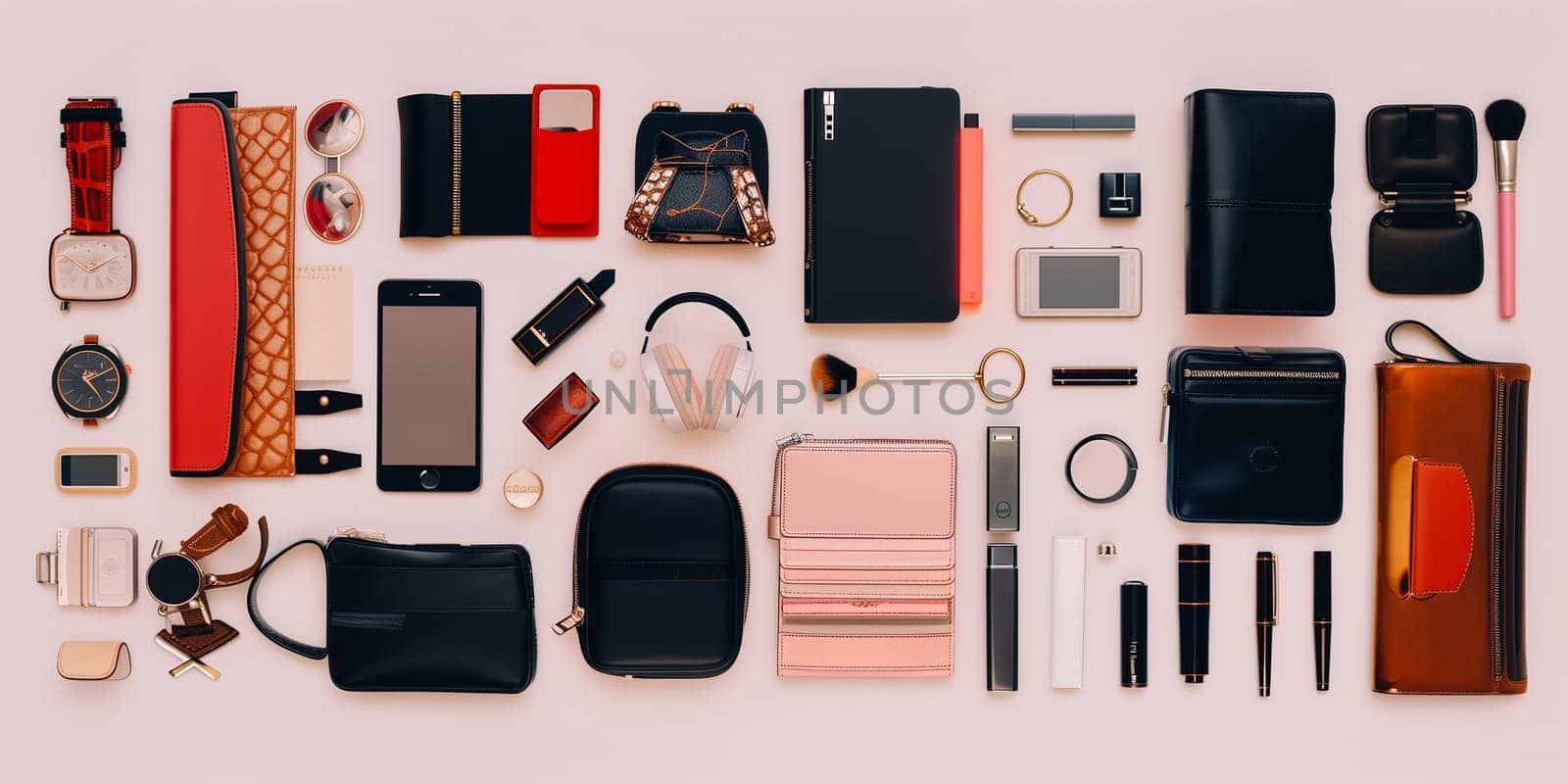 The knolling different women accessories by sarymsakov