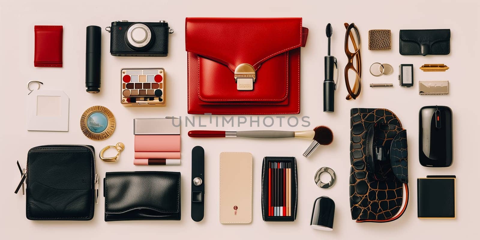 The knolling different women accessories by sarymsakov