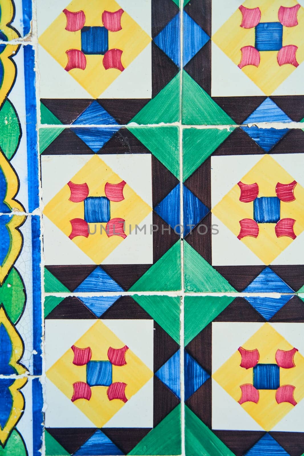 a close up of a colorful tile Portugal pattern by driver-s