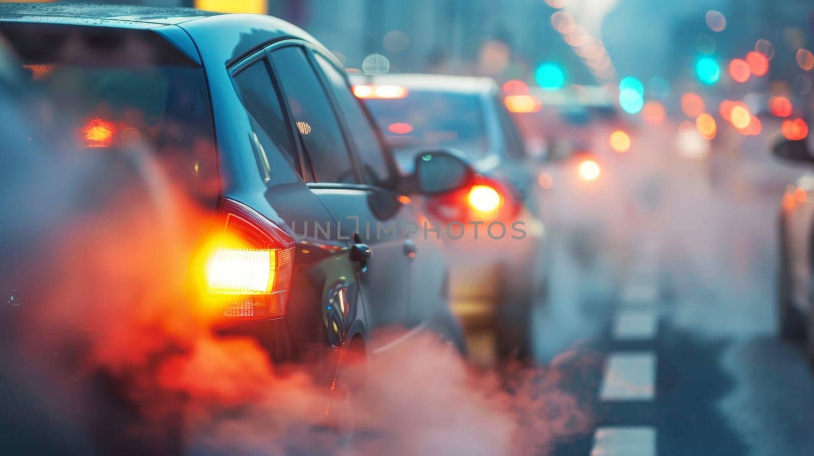 combustion fumes coming out of car exhaust pipe, exhaust fumes come out of the car on the road.