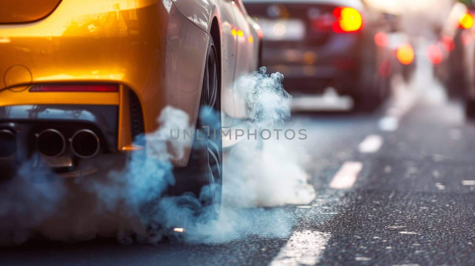 combustion fumes coming out of car exhaust pipe, exhaust fumes come out of the car on the road.