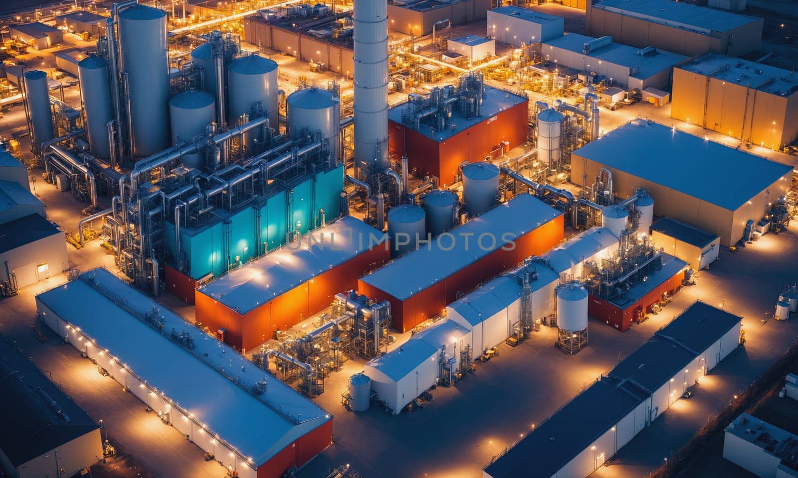An illuminated industrial complex at dusk. View from above by Andre1ns