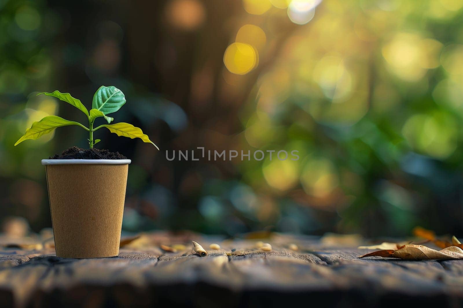 Sprout growing in the coffee cup. environmentally friendly, recycling, generated with AI.