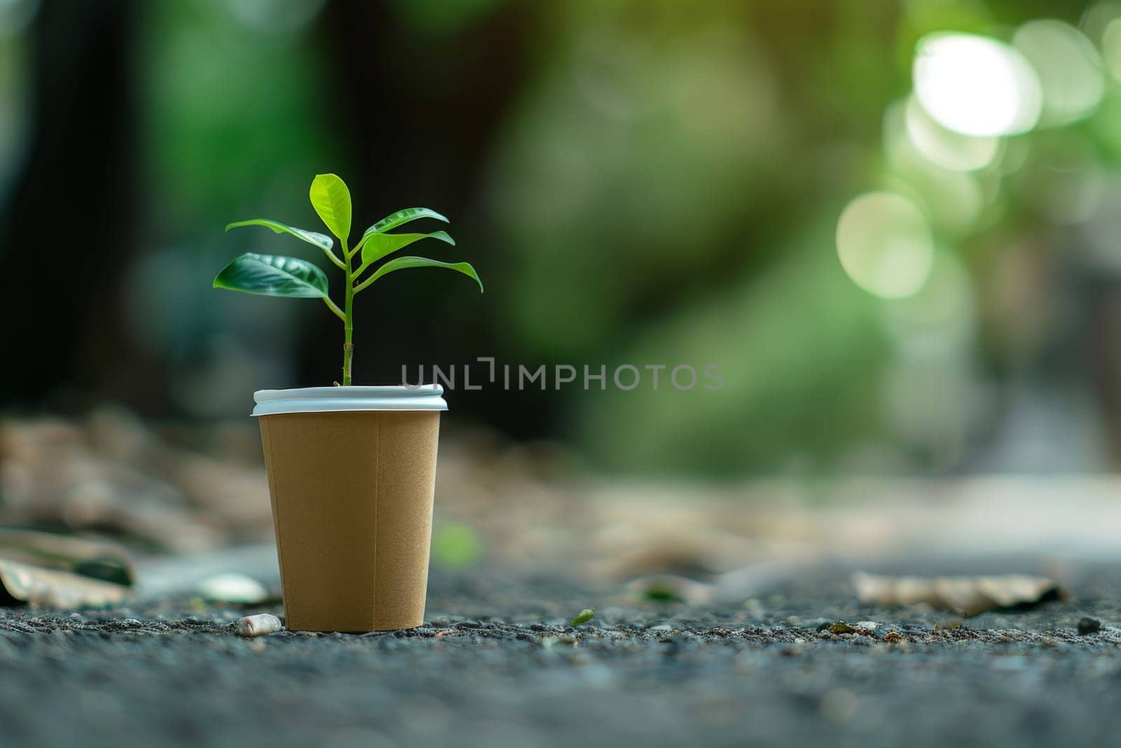 Sprout growing in the coffee cup. environmentally friendly, recycling, generated with AI.