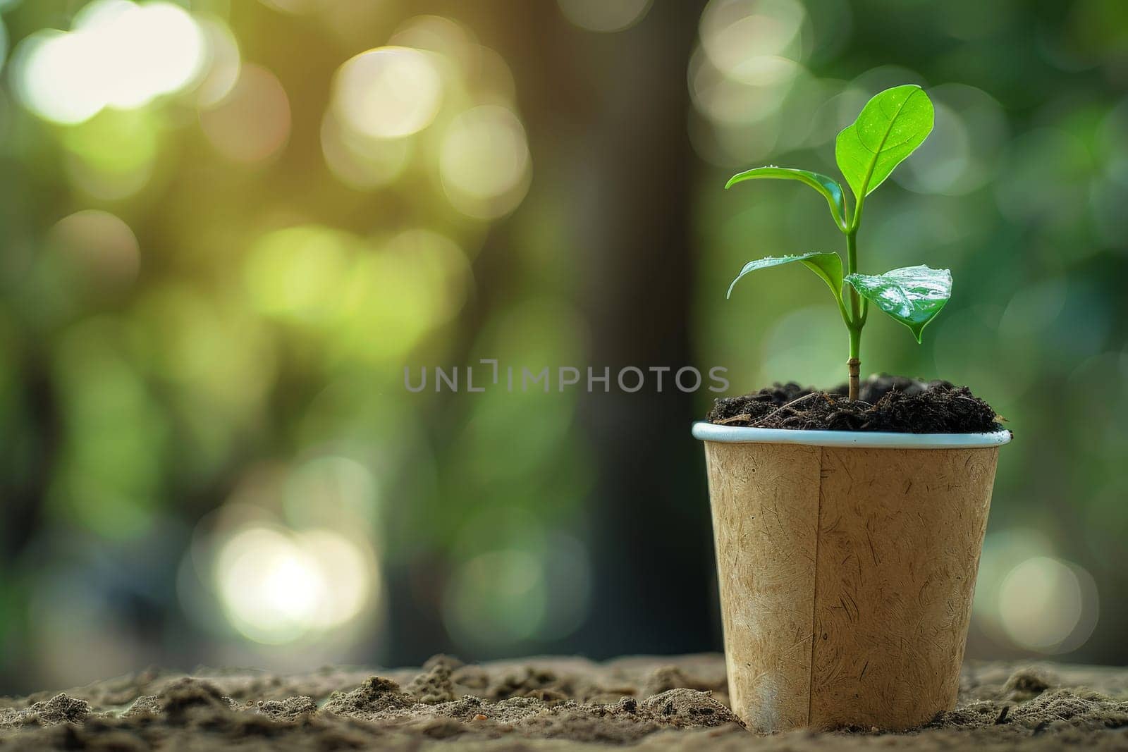 Sprout growing in the coffee cup. environmentally friendly, recycling, generated with AI.