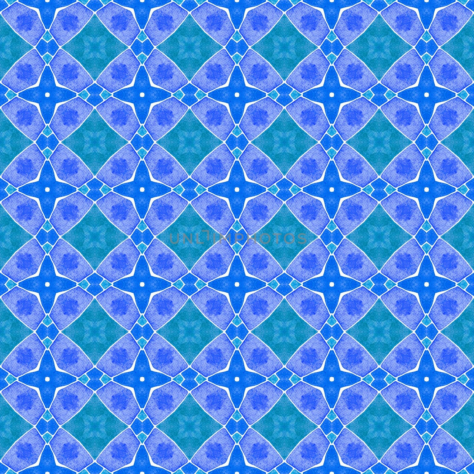 Watercolor summer ethnic border pattern. Blue by beginagain