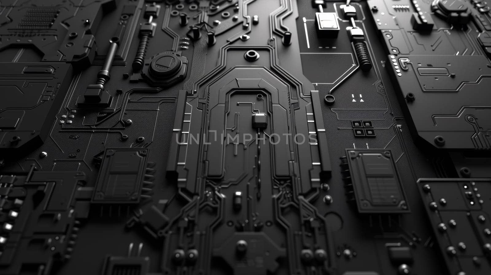 A close up of a circuit board with many different components, AI by starush