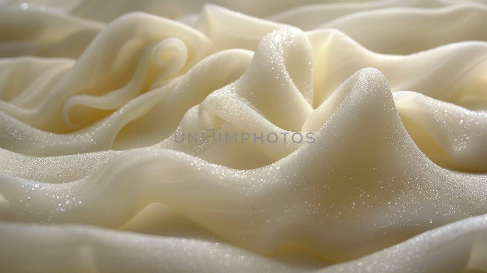 A close up of a white cloth with some water droplets on it