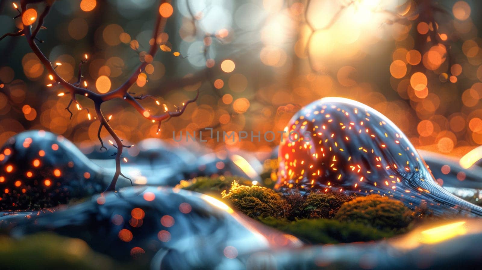 A close up of a bunch of lights on trees and bushes