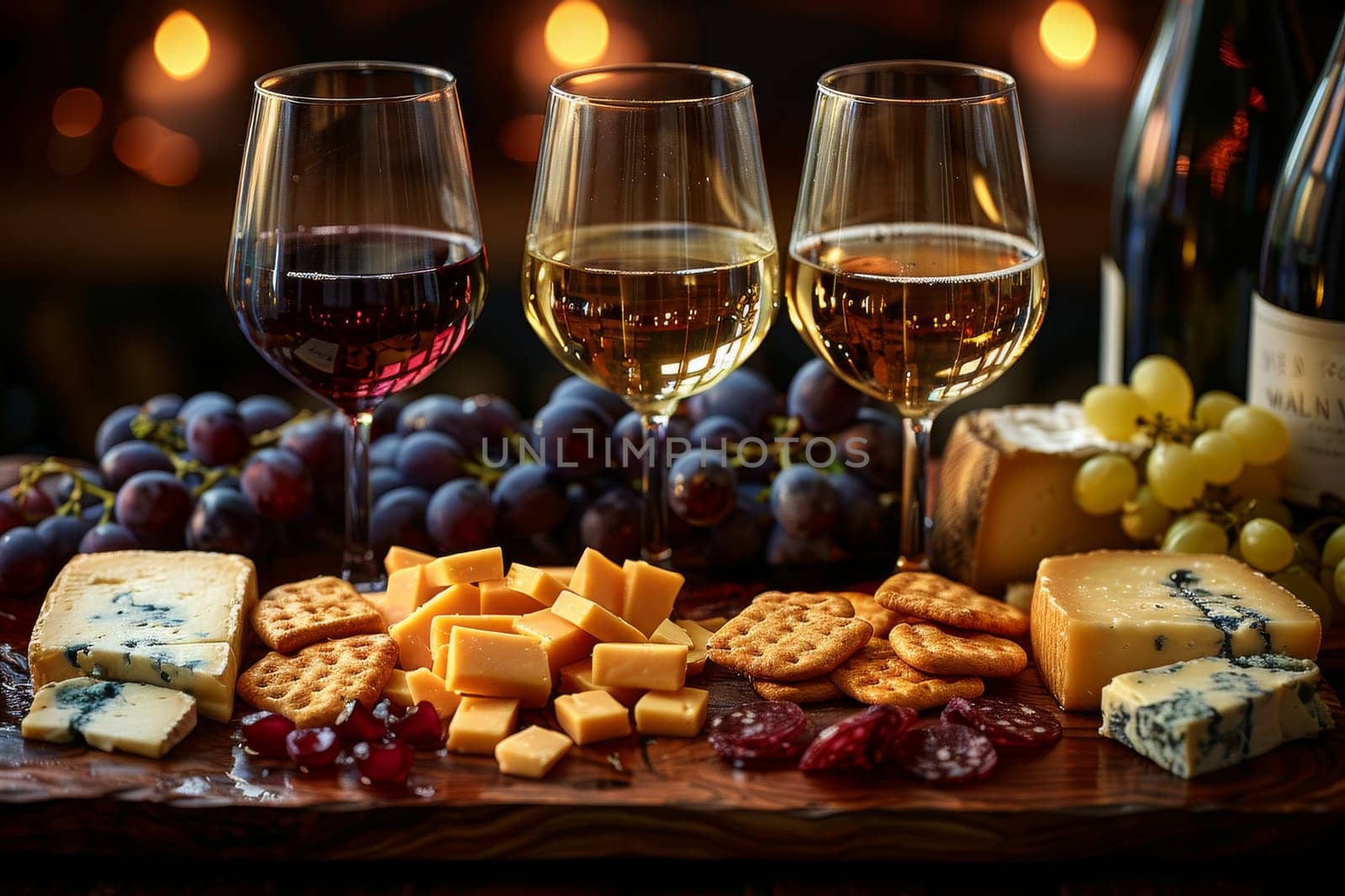 Artisan Cheese and Wine Tasting Selection. Generative AI by itchaznong