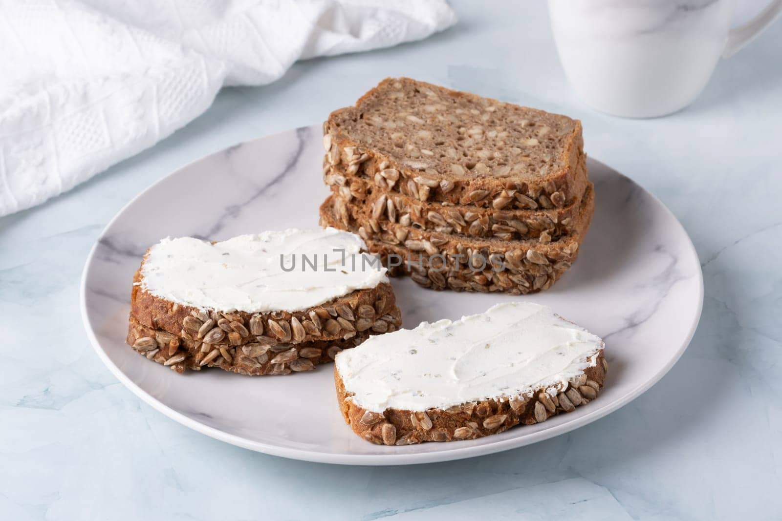 Slices of rye bread with cottage cheese by NataliPopova