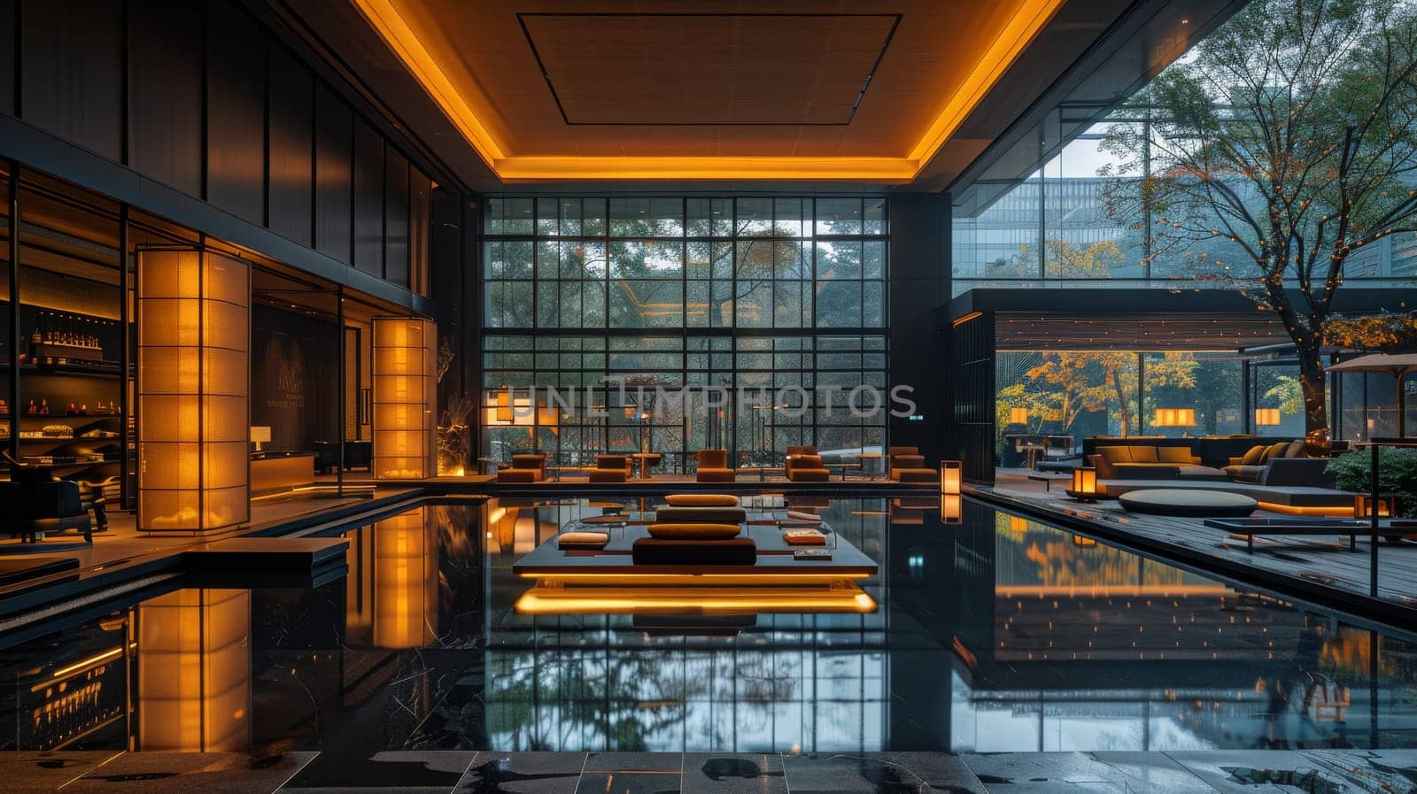 Modern Hotel Lobby Interior Design. Generative AI.